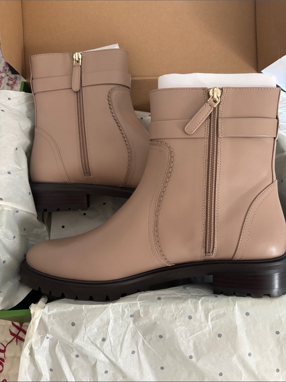 NWT K. Spade Leather Dani Ankle Boots in Taupe Size 10.5